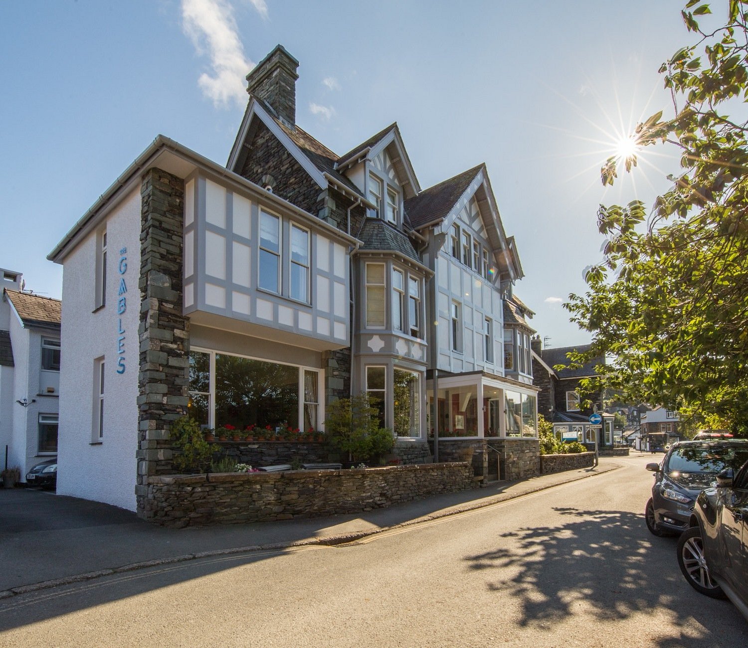 The front of Willowbeck House Guest House on Lake Road, beside the spire of St Mary's Church